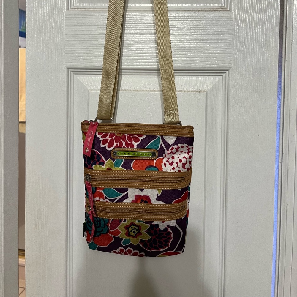 Lily Bloom Multicolor Floral Crossbody Bag with Tan Strap